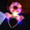 Pink plush LED angel headband with glowing halo and wings for festive night parties - Angel Halo / Pink + Colorful Light