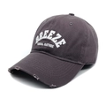 Detail of dark gray cotton baseball cap with vintage distressed brim and white embroidery - Dark Gray / M (56-58cm)