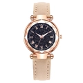 Starry sky dial watch with rose gold case and beige suede strap for women - Beige
