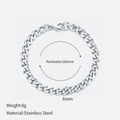 Polished silver stainless steel Cuban link bracelet, 6mm width and 165mm length - 6MM-16.5CM / Steel