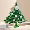 Golden Christmas tree brooch with green enamel, white pearls and sparkling rhinestones - Style 26 (4.3*3.7cm)