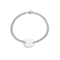 Detailed view of silver stainless steel curb chain bracelet with a blank round charm tag - Silver