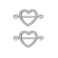 Silver stainless steel nipple rings with heart shape design and pink zircon pavé - White Heart Pair
