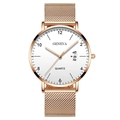 Men's quartz watch featuring a rose gold mesh strap and a white minimalist dial - White Dial Rose Gold Case Rose Gold Mesh Strap