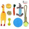 8-pack dog chew toy set including cotton rope, squeaky chicken, and plush elephant - 8-Piece Set (B91120)