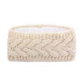 Detail of cable knit headband featuring soft fleece lining for winter warmth - Beige