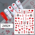 Self-adhesive Valentine nail stickers with red hearts and Cupid silhouette designs - Style 2492