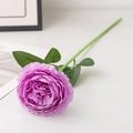 Lifelike single stem purple silk Ranunculus flower with green leaves for wedding decor - Single Head / Purple