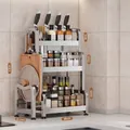 3-tier stainless steel kitchen rack with spice storage and integrated knife holder - Triple Layer 30cm + Knife Rack + Board Rack + Chopstick Tube + Hooks
