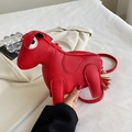 Creative red horse shaped crossbody bag made of PU leather with tassel accents - Red