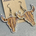 Vintage bohemian leather bull head earrings with colorful rhinestones in a retro style - Brown Leopard Bull Head