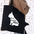 Black canvas tote bag featuring a white French Bulldog silhouette and text print - French Bulldog Frenchie Print