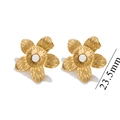 Detail of 23.5mm vintage gold flower earrings with white center bead inlay - Gold Artificial Pearl