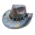 Cappello da cowboy iridescente motivo serpente con fascia in pelle borchiata e turchese - M (56-58cm) / Nero