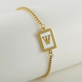 18k gold plated stainless steel box chain bracelet featuring a white shell letter W pendant - Letter W