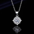 Silver pendant necklace featuring a round-cut cluster daisy sunflower design on black background - Xl-143 [with Cross Chain]