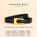 Sizing chart for vintage black leather belt featuring golden U-buckle details - Gold Buckle Black