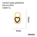 Macro shot of 18K gold-plated copper heart pendant with size and weight specs - Gold White Enamel Heart (P00885)