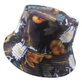 Tie-dye bucket hat with tropical floral pattern in dark tones and yellow accents - Tropical Rainforest Floral (44)