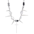 Dark punk Y2K necklace with silver cross pendant, rivets, and irregular metallic beads - Cross Spike