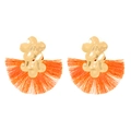 Bohemian gold flower stud earrings with vibrant orange fan-shaped tassels for women - Orange (K-610)