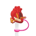 Red heart-shaped silicone straw cover with EKG line and white bandage detail - 1718-19 Heart ECG
