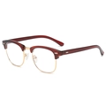 Vintage semi-rimless sunglasses in burgundy and gold metal frame with rivets - Transparent Tea Gold Frame Clear Lens