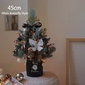Mini 45cm teal Christmas tree with white butterflies and golden ornaments for desktop - White Butterfly Style / 45cm