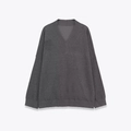 Dark grey V-neck wool blend knit sweater with loose silhouette and ribbed trim details - S / Gray