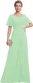 Light green chiffon formal evening dress with butterfly sleeves and floral waist beadings - US size 2 / Top And Bottom / Mint Green