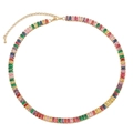 Rainbow gemstone necklace with multi-colored rectangular zircon stones in gold finish - Gold-Colored Wide Rainbow Tennis Style (XL00028G)