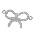 Silver bow-shaped jewelry connector with sparkling cubic zirconia pavé setting - Silver Bowknot Micro-Pave (L0046-B)