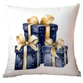 Square pillowcase featuring watercolor navy blue gift boxes with gold ribbons on white - Gift Boxes CRD10-13