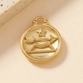 Detailed close-up of 18K gold stainless steel Sagittarius zodiac pendant with embossed symbols - Sagittarius