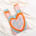 Pink and orange knit tote bag with Love Yourself jacquard pattern and dual handles - Pink Blue-Heart