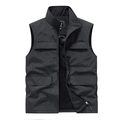 Men's outdoor windproof black vest with stand collar and multi-pocket functional design - S / Tops / Black