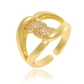 Gold plated copper open ring with micro-set zircon stones for a minimalist elegant style - Adjustable Open / Geometric Micro-inlaid Style (J1484)