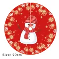 90cm red Christmas tree skirt with scarf snowman print and white snowflake patterns - Red Snowflake Snowman