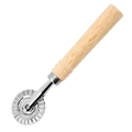 Classic pasta cutter wheel with natural wooden handle and scalloped stainless steel edge - Small Long Pastry Wheel
