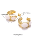 Detail view of gold C-shape earrings with white stones showing size and weight specs - Pearl White