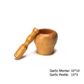 Small wooden mortar and pestle set with natural grain finish for crushing garlic - Small (10*10cm)