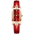 Elegante orologio al quarzo quadrato in oro rosa con cinturino in pelle rossa e numeri romani - Rosso