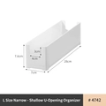White narrow plastic storage organizer box with U-shaped opening, 28x7x7.6cm size - Low Shallow Narrow Box - Size L (4742)