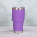 30oz purple stainless steel travel tumbler with transparent lid and powder coating - 30oz / Powder Coated Purple