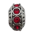 Silver bead charm with vibrant red inlaid crystals for DIY bracelets and necklaces - Inlaid Rhinestone Style (11518)