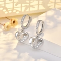 Silver heart hoop earrings with white zircon pavé on a white geometric stone - Silver