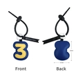 Blue and yellow faux leather keychain featuring number 3 and black spiral strap - Number 3 / Number 3-Blue/Yellow