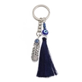 Portachiavi malocchio blu con ciondolo a piuma d'argento e nappa per borse da donna - Piuma