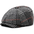 Béret classique à carreaux gris foncé avec coutures rouges vue sous un angle de 45 degrés - 56-59cm / Plaid Octogonal Noir