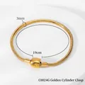 Classic 19cm gold stainless steel 3mm snake chain bracelet with cylindrical clasp - Gold Cylinder Clasp